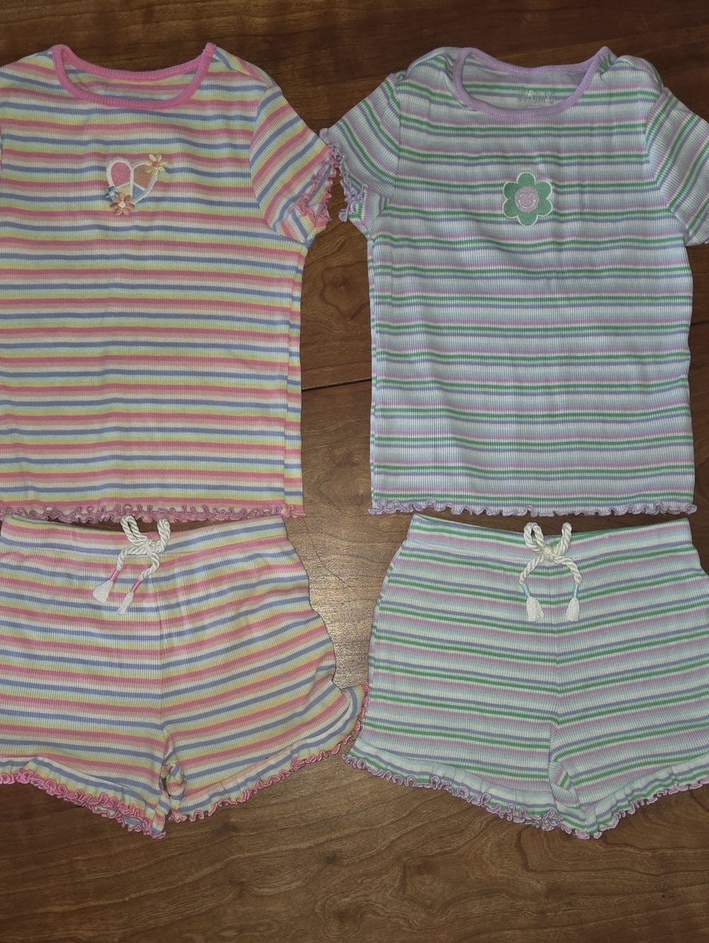Girls' Striped Shorts Set - Pastel Pink & Pastel Green & Purple